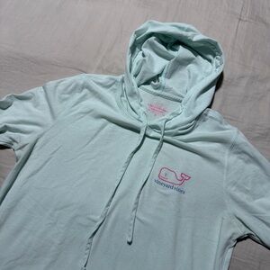 Vineyard Vines Edgartown Light Blue Pink Whale Logo Hoodie T-Shirt Women’s Small